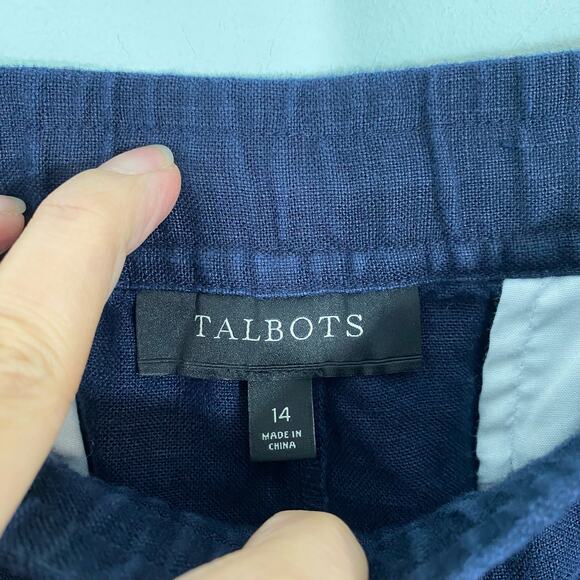 Talbots Women's Navy Eyelet Trim Linen Pull On Pants Size 14 - Picture 7 of 8